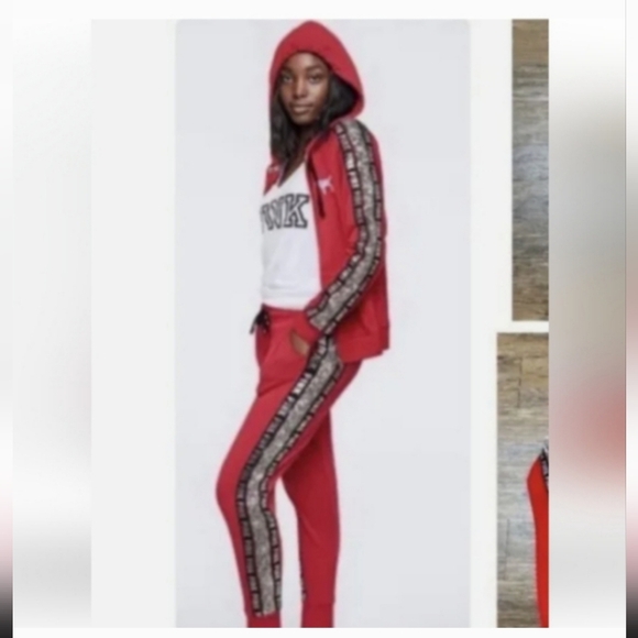 PINK VS Sequin Bling Skinny Joggers Red, Blk & Silver htf 😍🔥💎 - Picture 6 of 7